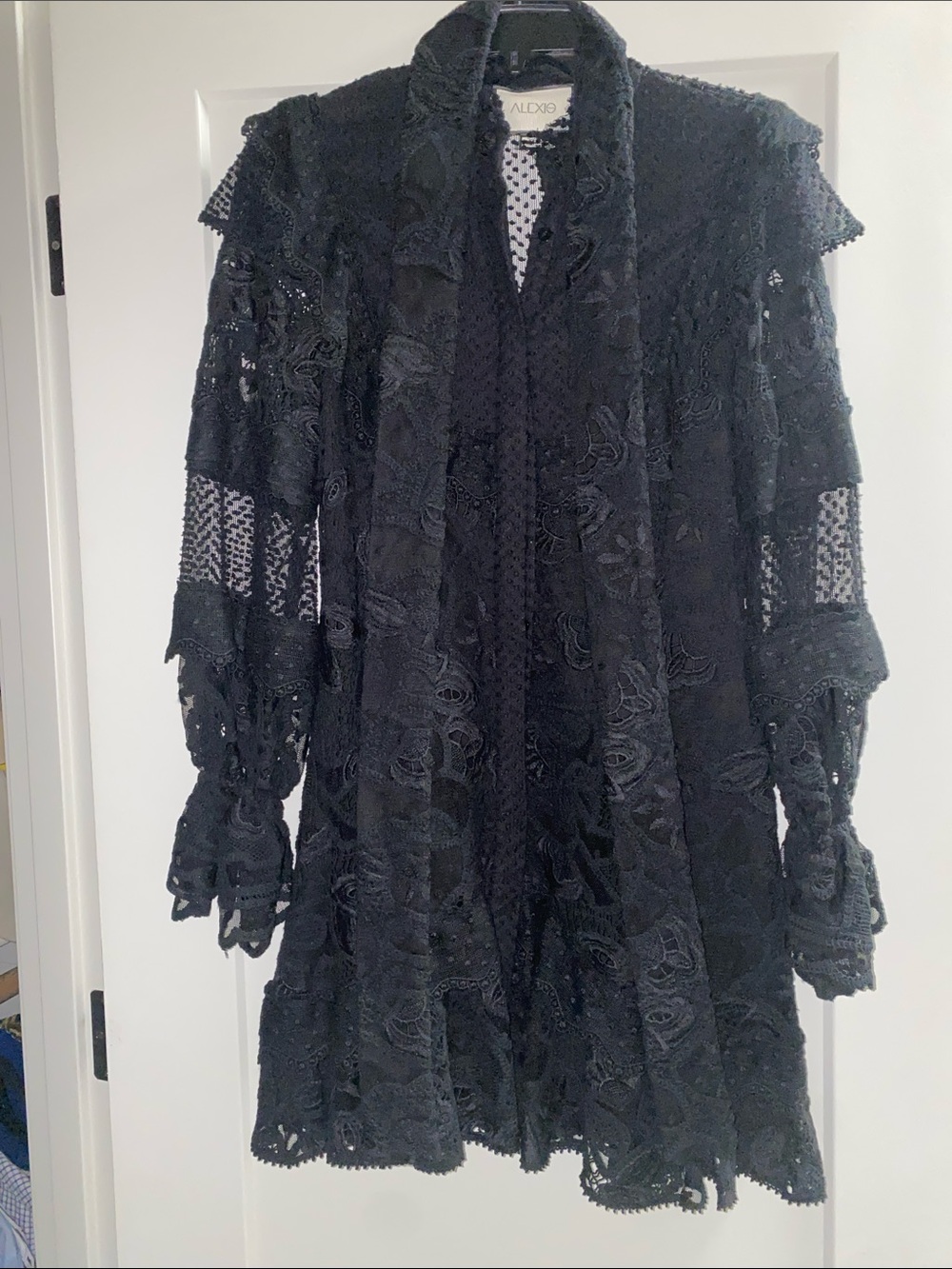 Never worn Alexis Black Lace & Ivory Mesh dress with matching belt